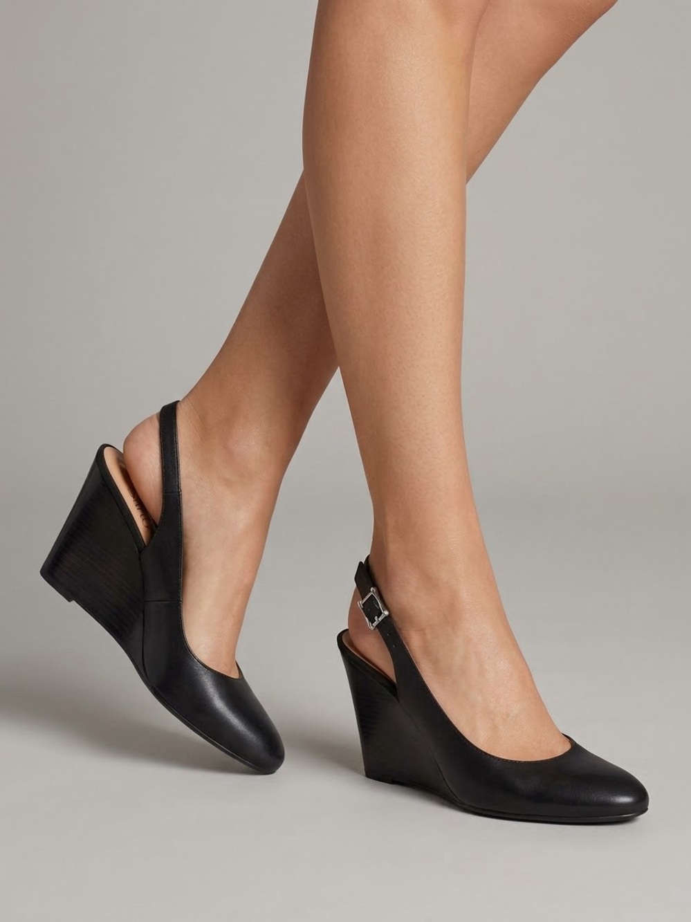 Franco Sarto Black Wedge Slingback Heels US 8